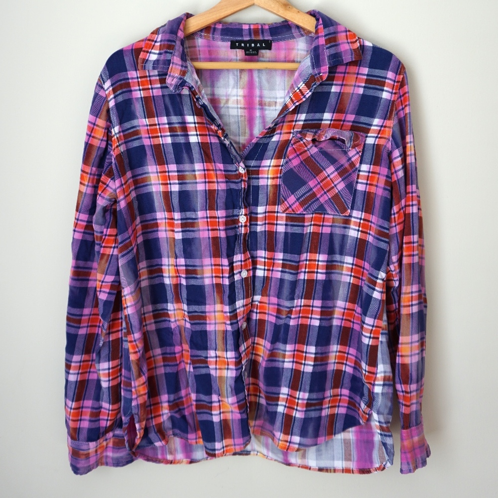 Tie-Dye plaid button down shirt